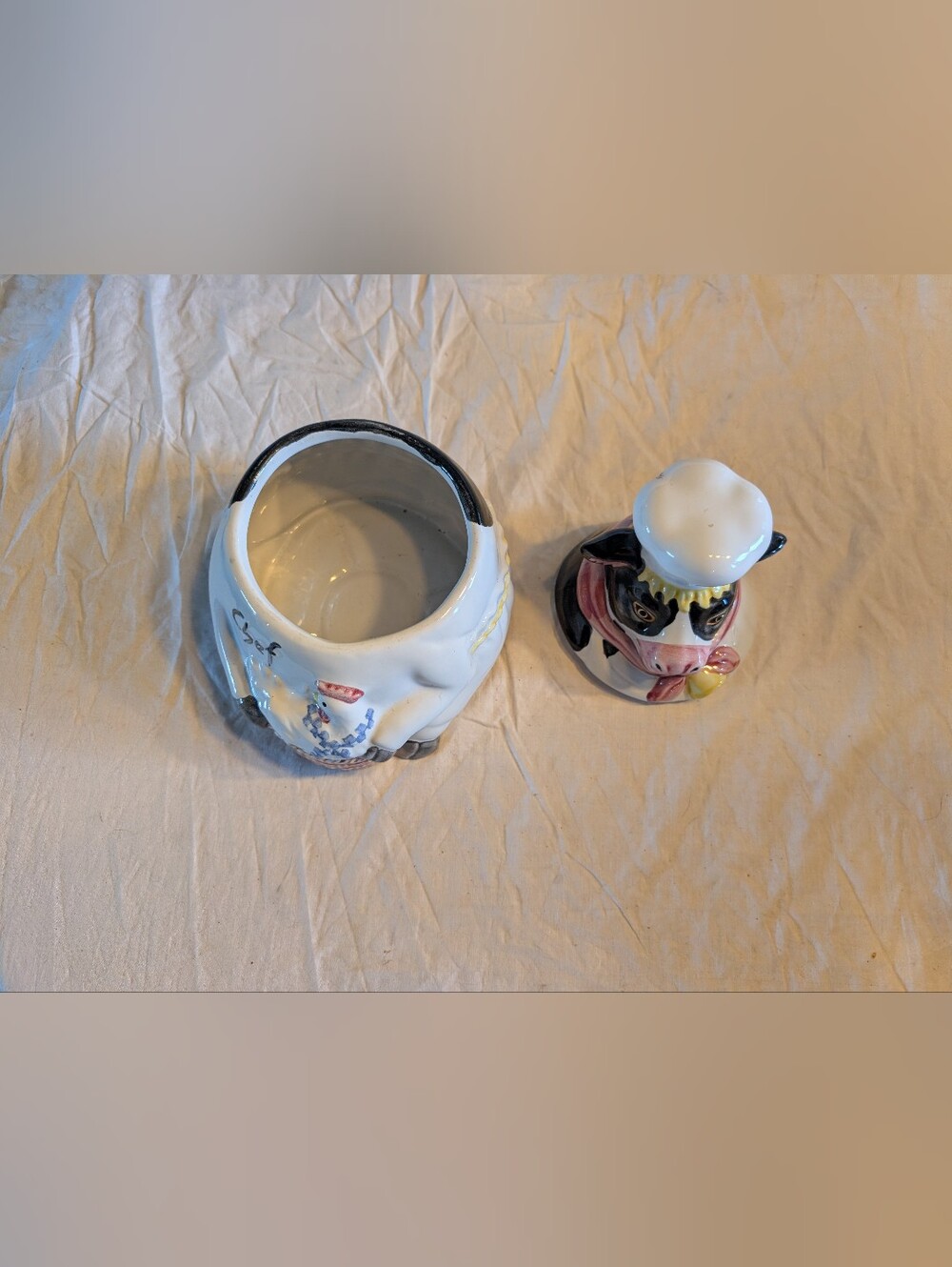 2/60$ Vintage White and Pink Cow Chef Ceramic Cookie Jar - Picture 4 of 8